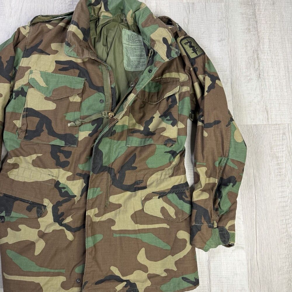 Vintage Military M65 Field Coat Jacket Small Short Cold Weather Woodland Camo - Picture 3 of 13